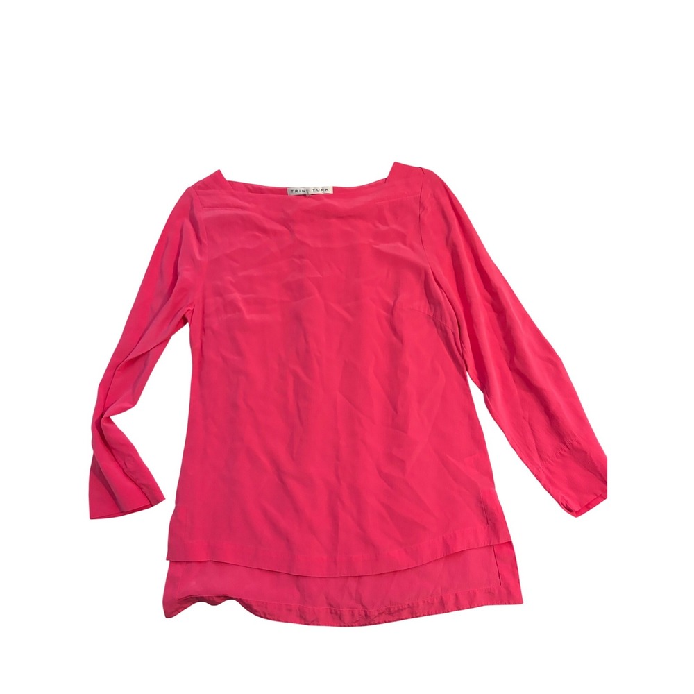 Trina Turk Hot Pink 100% Silk Boat Neck Layered High-Low Blouse Top Womens Small